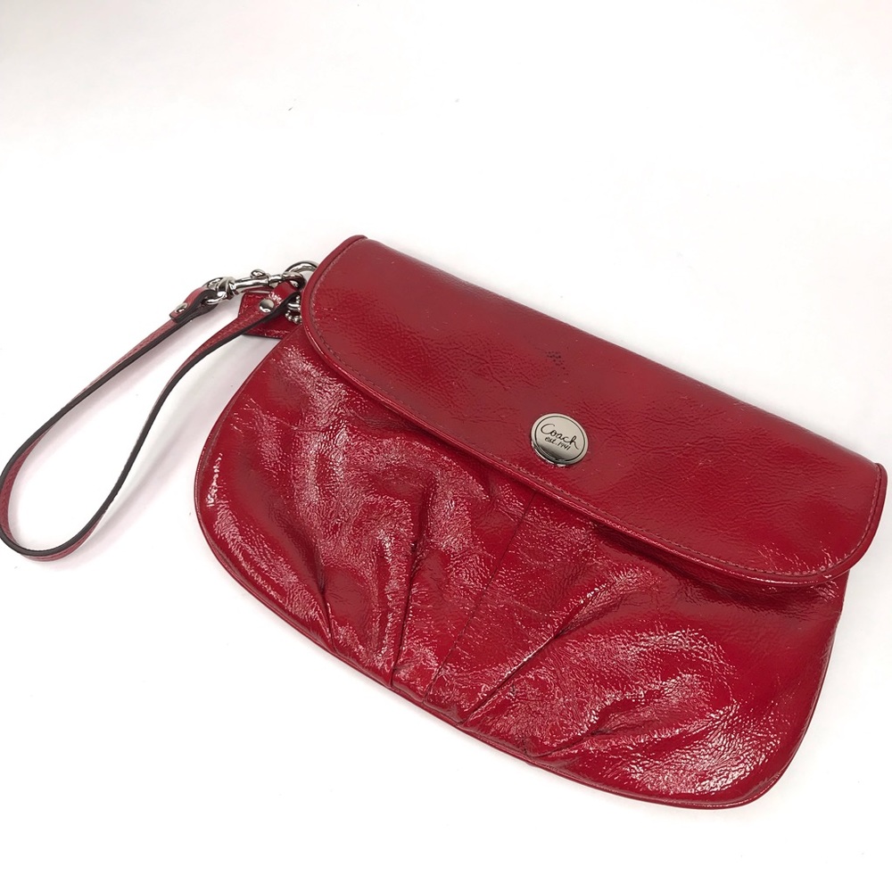 Coach 1941 Red Cherry Patent Vinyl Leather Wristlet Purse Clutch